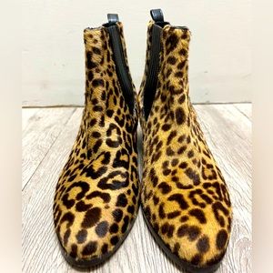 J Crew Leopard Calf Hair Ankle Booties With 2” Heel Sz 5 Worn Once